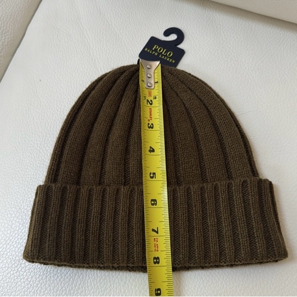 Polo by Ralph Lauren Olive Wool Blend Ribbed Cuff Knitted Beanie hat -one size - Picture 5 of 5